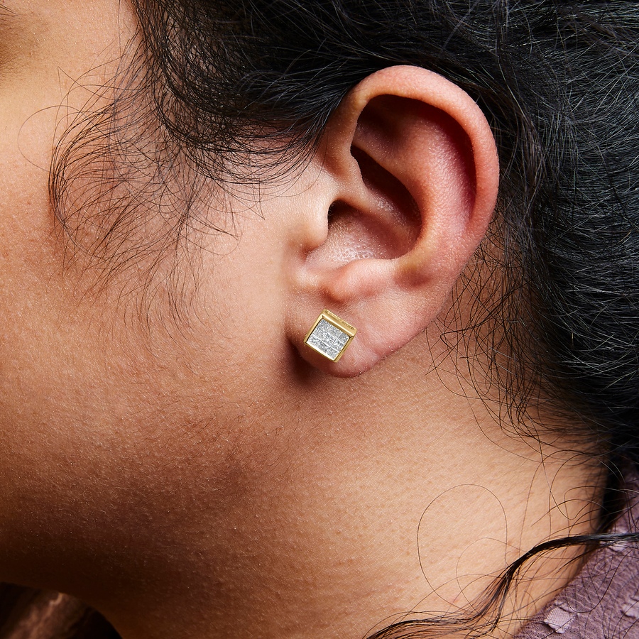Image 872325_ALTMORE3.jpg, Product 872-325 / Price $3,344.00, 14K Yellow Gold 1.0 Cttw Princess Cut Diamond Composite Stud Earrings with Screw Backs (J-K Color, SI1-SI2 Clarity) from Haus of Brilliance on TSC.ca's Jewellery department