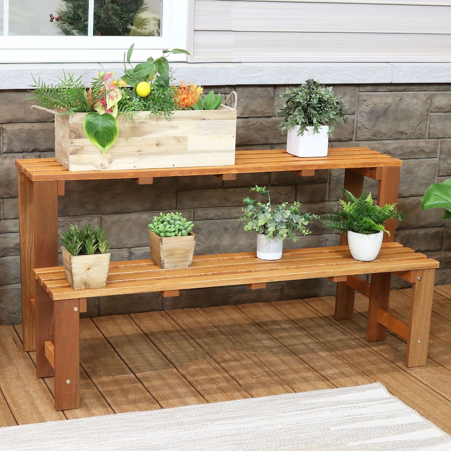 Image 872992_ALTMORE18.jpg, Product 872-992 / Price $226.35, Two-Tier Meranti Wood Plant Stand - Teak Oil Finish from Sunnydaze Décor on TSC.ca's Home & Garden department