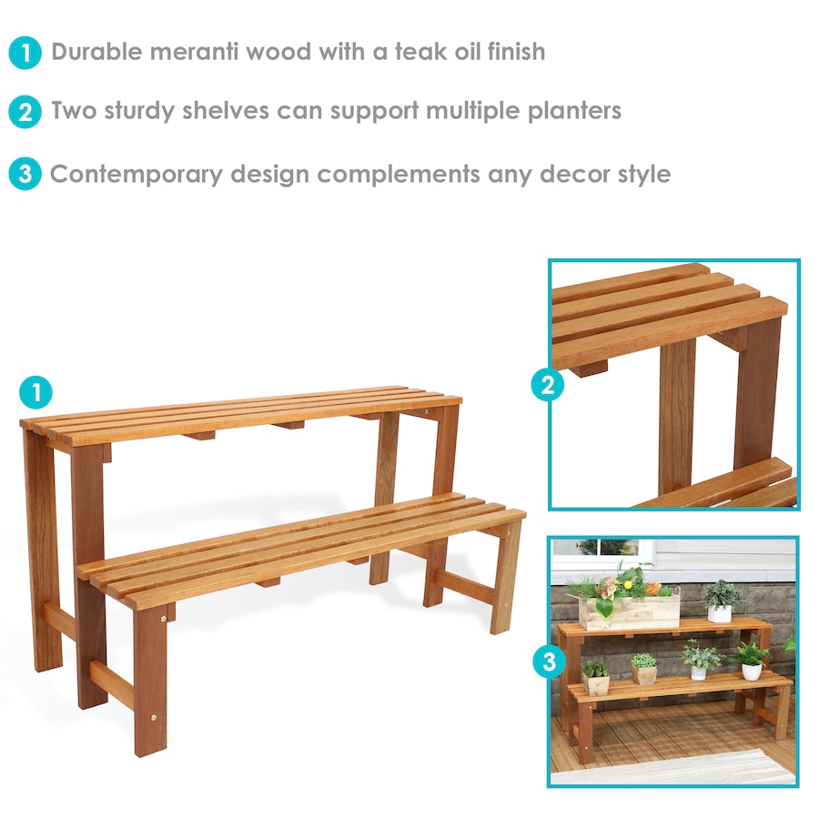 Image 872992_ALTMORE2.jpg, Product 872-992 / Price $226.35, Two-Tier Meranti Wood Plant Stand - Teak Oil Finish from Sunnydaze Décor on TSC.ca's Home & Garden department