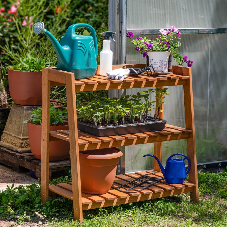 Image 873030_ALTMORE1.jpg, Product 873-030 / Price $284.95, Meranti Wood Garden Shelf - Teak Oil Finish from Sunnydaze Décor on TSC.ca's Home & Garden department
