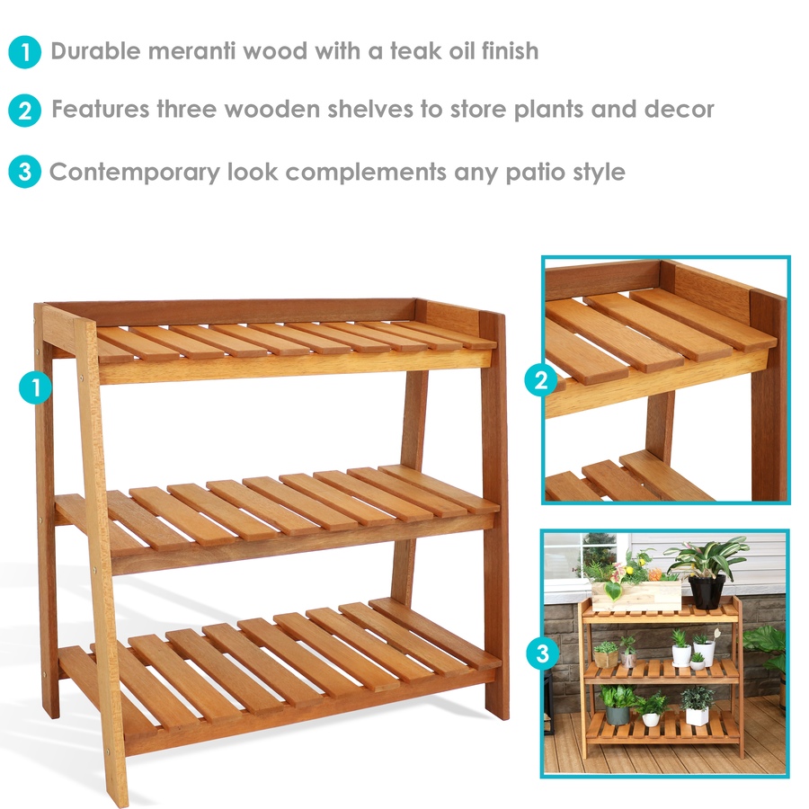 Image 873030_ALTMORE2.jpg, Product 873-030 / Price $284.95, Meranti Wood Garden Shelf - Teak Oil Finish from Sunnydaze Décor on TSC.ca's Home & Garden department
