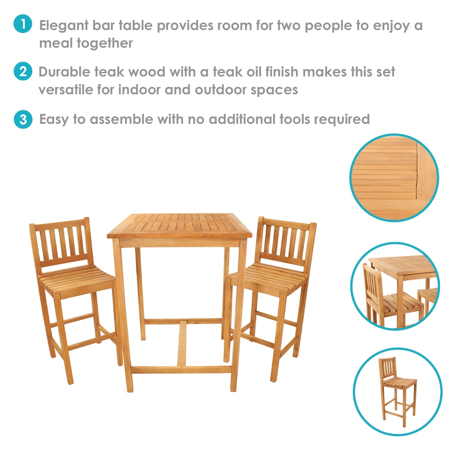 Image 873069_ALTMORE2.jpg, Product 873-069 / Price $945.35, 3-Piece Teak Wood Bar-Height Patio Dining Set from Sunnydaze Décor on TSC.ca's Home & Garden department