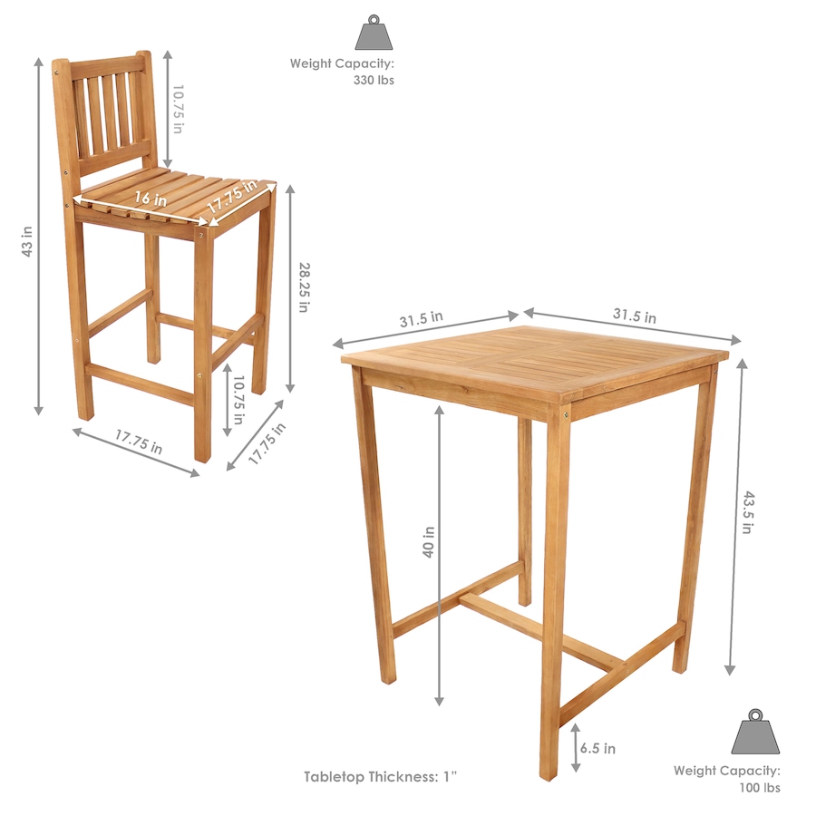 Image 873069_ALTMORE3.jpg, Product 873-069 / Price $945.35, 3-Piece Teak Wood Bar-Height Patio Dining Set from Sunnydaze Décor on TSC.ca's Home & Garden department