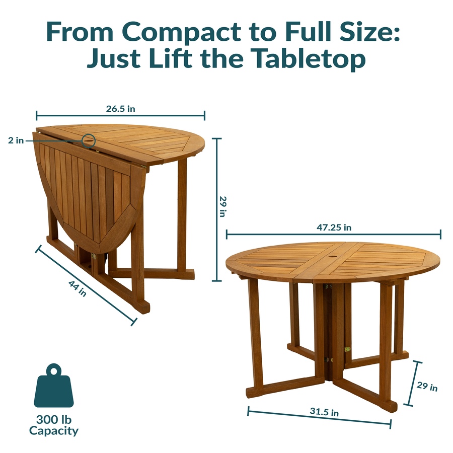 Image 873077_ALTMORE20.jpg, Product 873-077 / Price $451.45, Malaysian Hardwood Gateleg Patio Table - Teak Oil Finish from Sunnydaze Décor on TSC.ca's Home & Garden department