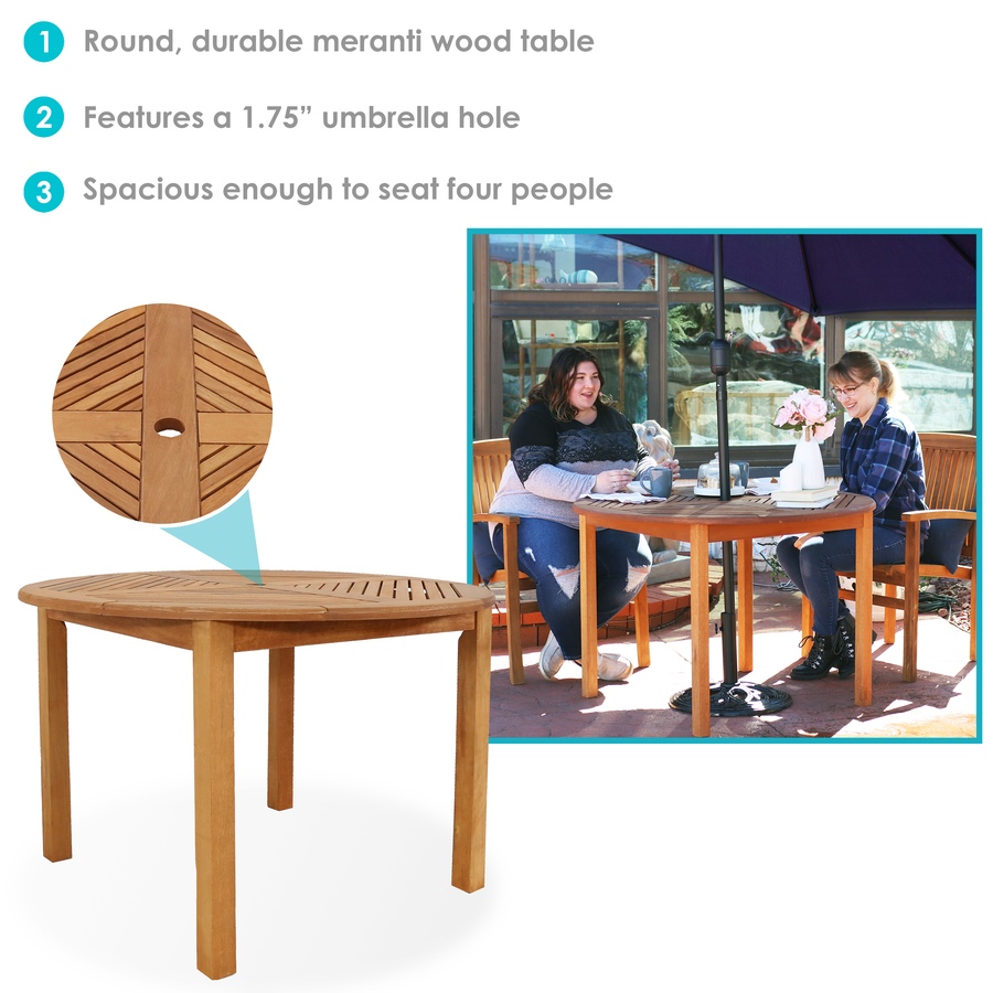 Image 873087_ALTMORE2.jpg, Product 873-087 / Price $451.45, Meranti Wood Round Outdoor Dining Table - Teak Oil Finish from Sunnydaze Décor on TSC.ca's Home & Garden department