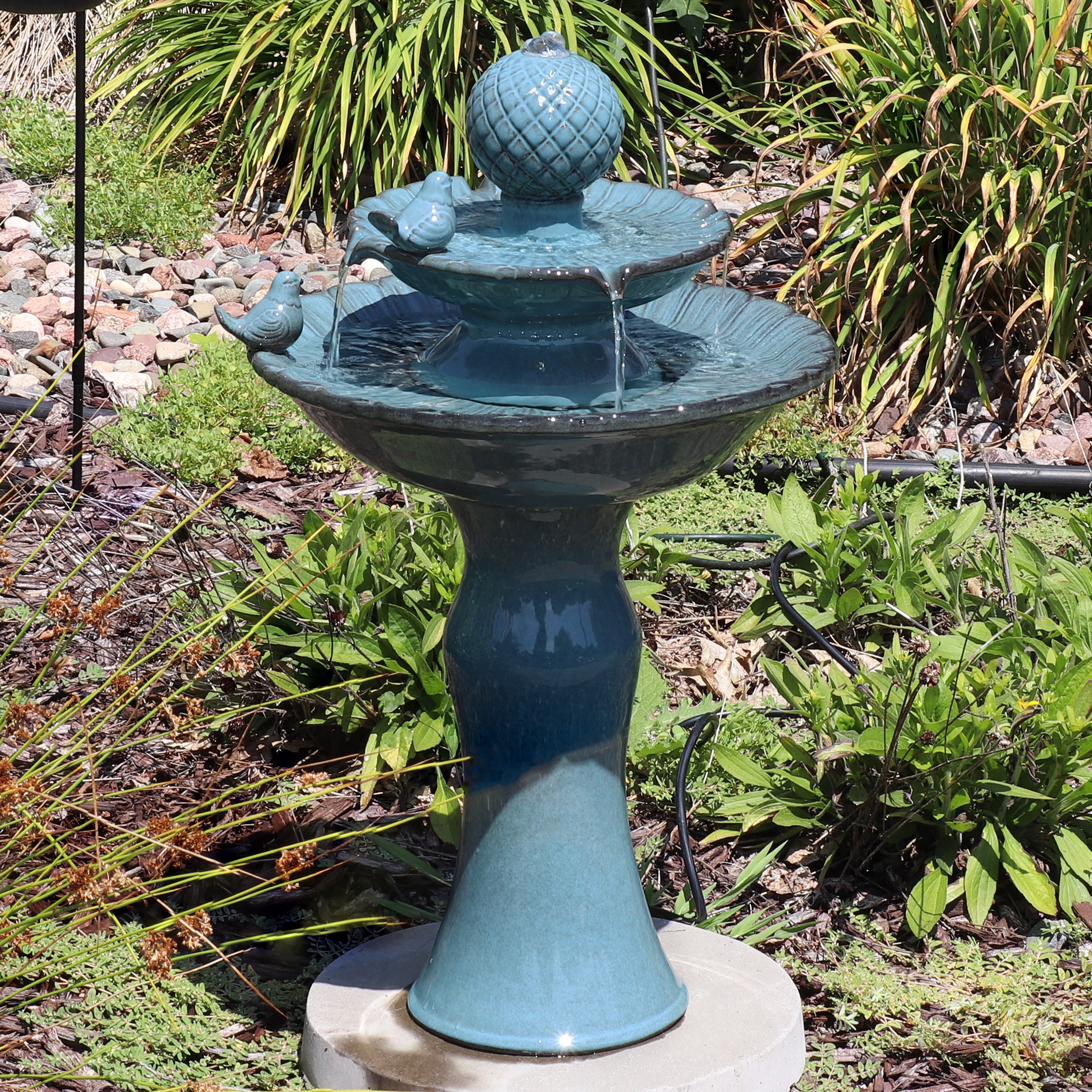 2-Tier Resting Birds Ceramic Outdoor Water Fountain - 27-Inch