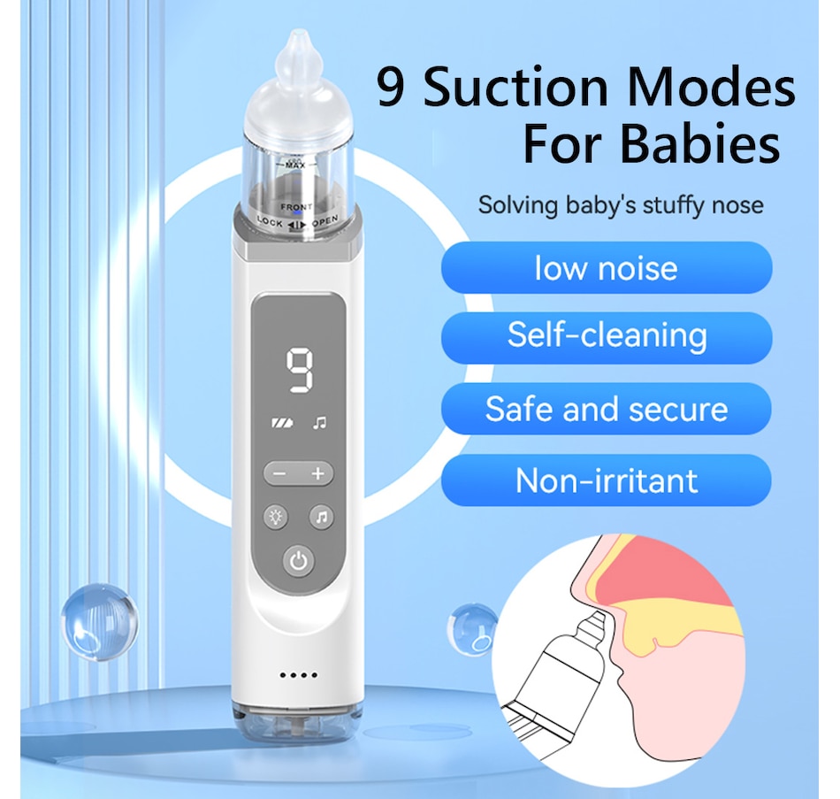 Image 873148_ALTMORE1.jpg, Product 873-148 / Price $59.99, Baby nasal aspirator | nose sucker | Electric Baby nasal care | Automatic baby nose cleaner| USB rechargeable| 9 snot sucker modes | Music & Colorful light soothing function from IMGadgets on TSC.ca's Health & Fitness department