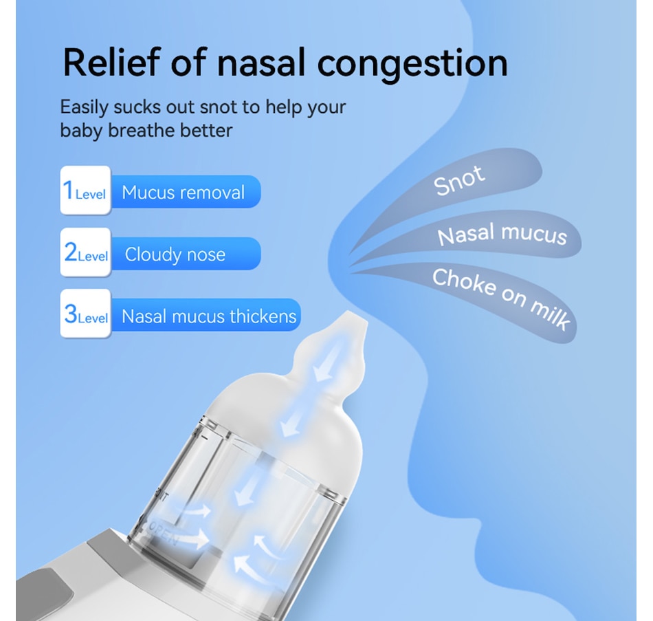 Image 873148_ALTMORE3.jpg, Product 873-148 / Price $59.99, Baby nasal aspirator | nose sucker | Electric Baby nasal care | Automatic baby nose cleaner| USB rechargeable| 9 snot sucker modes | Music & Colorful light soothing function from IMGadgets on TSC.ca's Health & Fitness department