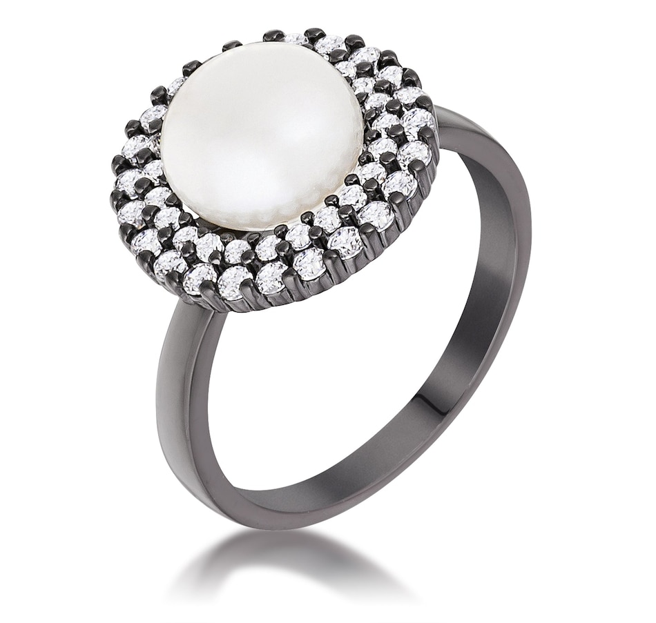 Image 873549_ST01.jpg, Product 873-549 / Price $155.75, Hematite Double Halo Ethereal Pearl Cocktail Ring from Avera Group on TSC.ca's Jewellery department