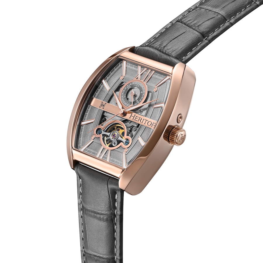 Heritor Automatic Masterson Semi-Skeleton Leather-Band Watch  display picture 3
