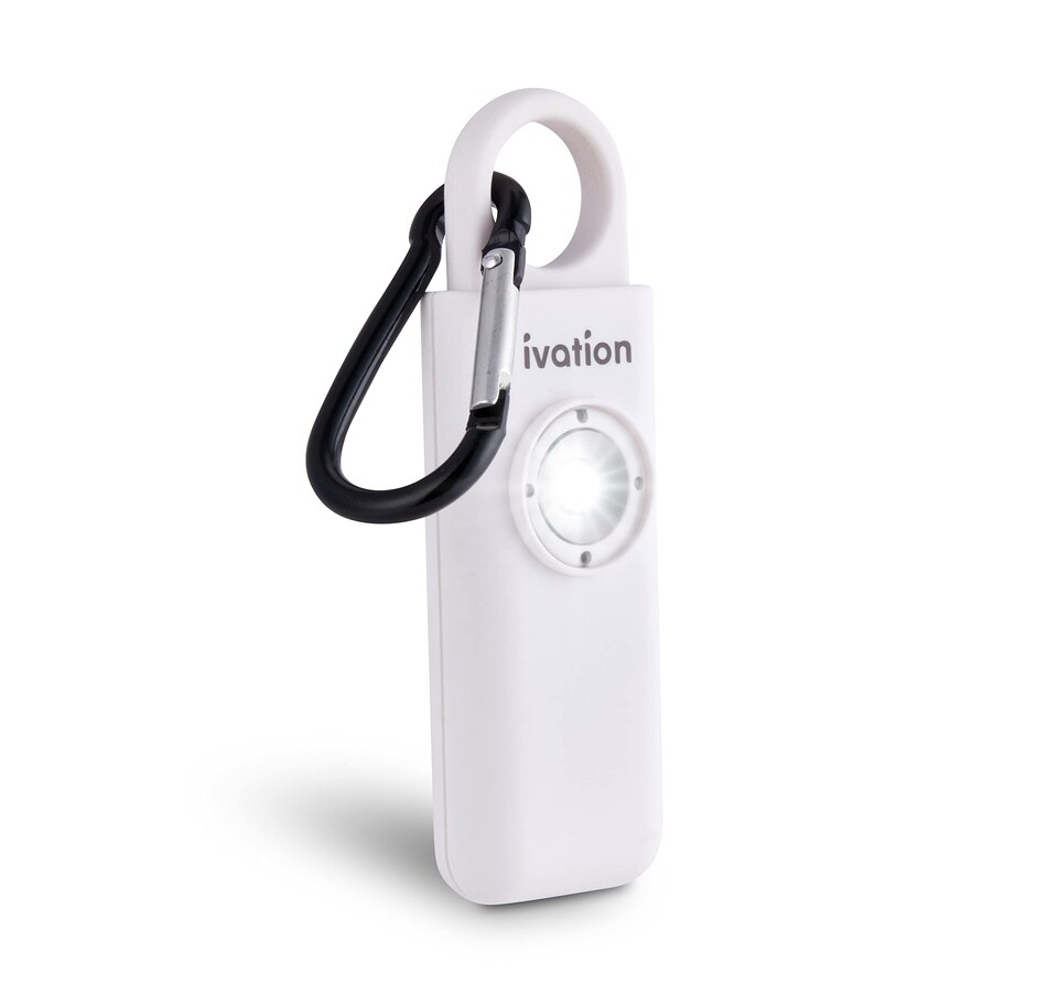 Ivation Personal SOS Keychain Alarm, Rechargeable Personal Alarm with LED Panic Strobe Light - White