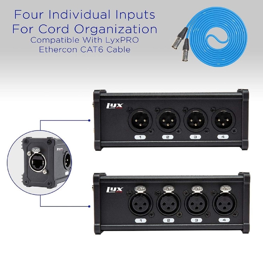 Image 878011_ALTMORE4.jpg, Product 878-011 / Price $74.99, LyxPro 4 Channel XLR Splitter Box, Cable Breakout Male & Female to RJ45 Ethercon from LyxPro on TSC.ca's Toys & Hobbies department