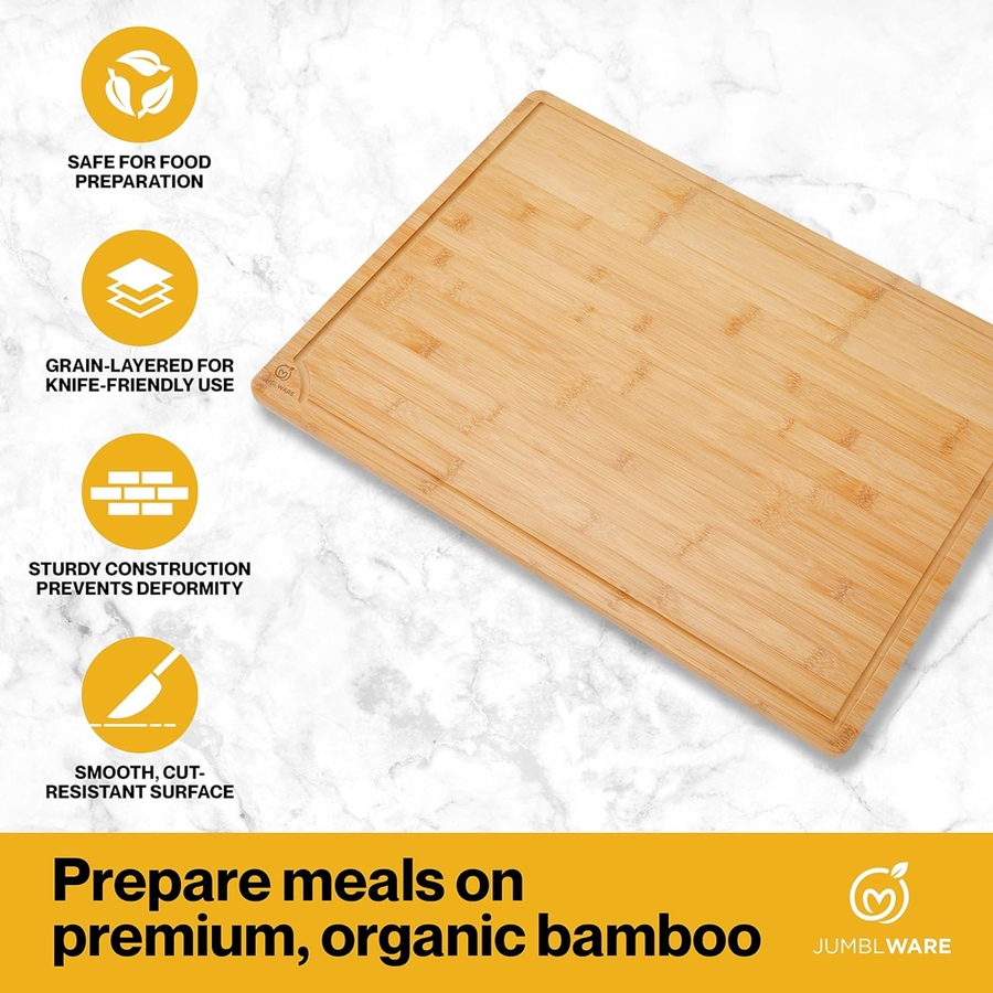 Image 878018_ALTMORE1.jpg, Product 878-018 / Price $69.99, JumblWare Bamboo Cutting Board. Heavy Duty Wooden Chopping Block Tray with Handles & Juice Groove for Meat, Cheese, Fruits, Vegetables & Charcuterie. Kitchen Gift for Men & Women. Large, 24” x 18” from JumblWare on TSC.ca's Kitchen department