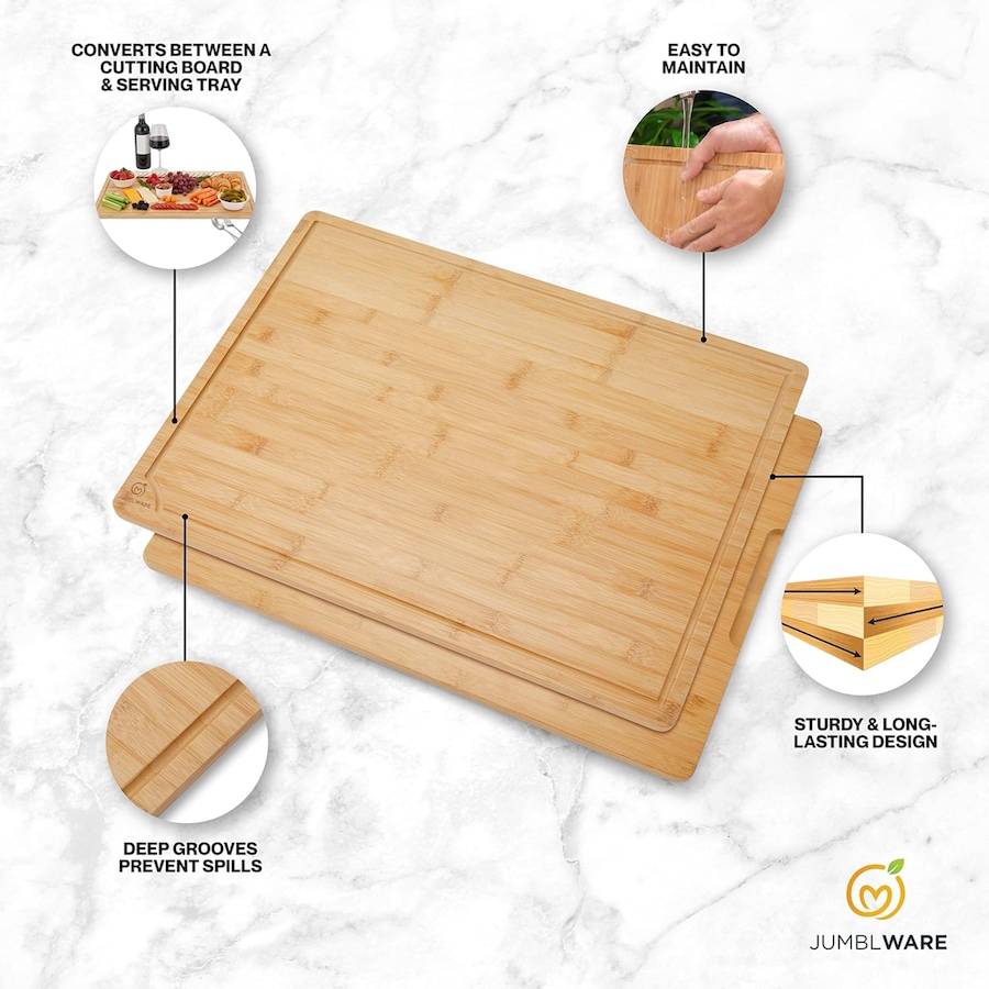 Image 878018_ALTMORE2.jpg, Product 878-018 / Price $69.99, JumblWare Bamboo Cutting Board. Heavy Duty Wooden Chopping Block Tray with Handles & Juice Groove for Meat, Cheese, Fruits, Vegetables & Charcuterie. Kitchen Gift for Men & Women. Large, 24” x 18” from JumblWare on TSC.ca's Kitchen department
