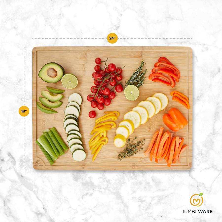 Image 878018_ALTMORE4.jpg, Product 878-018 / Price $69.99, JumblWare Bamboo Cutting Board. Heavy Duty Wooden Chopping Block Tray with Handles & Juice Groove for Meat, Cheese, Fruits, Vegetables & Charcuterie. Kitchen Gift for Men & Women. Large, 24” x 18” from JumblWare on TSC.ca's Kitchen department