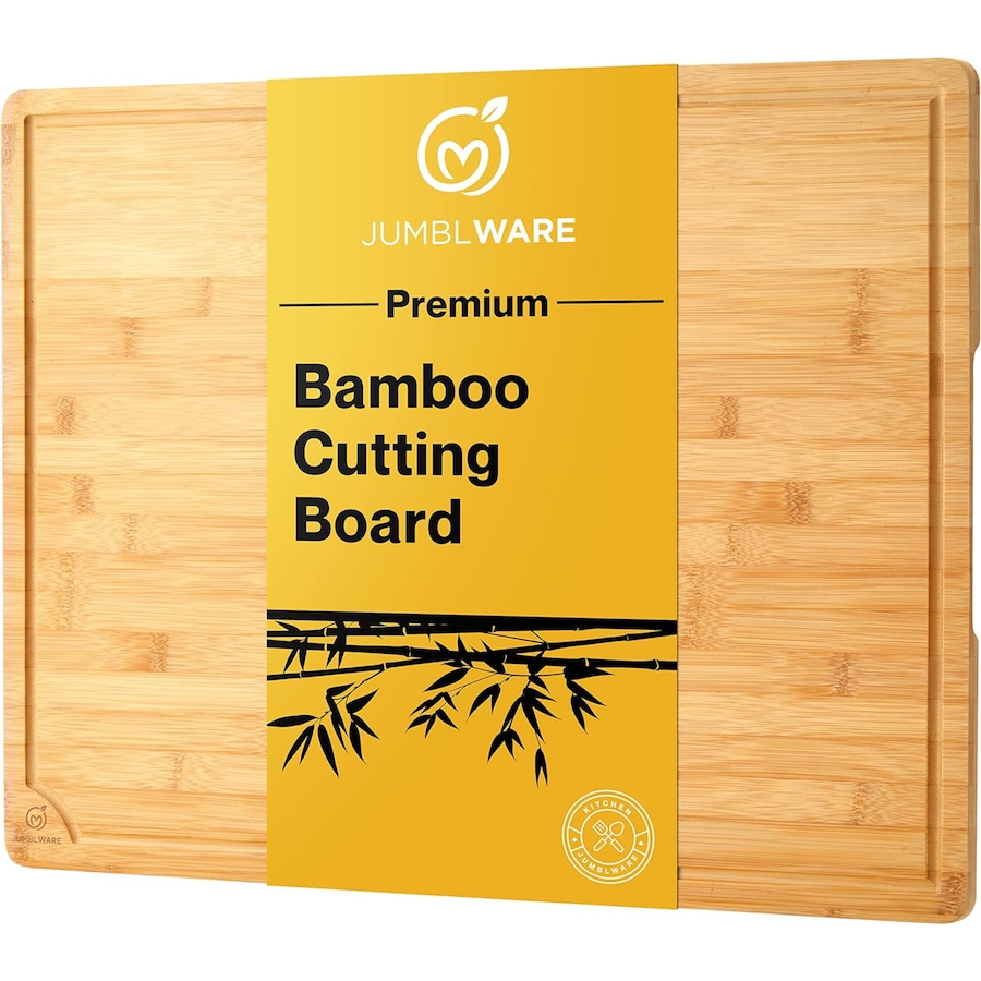 Image 878018_ST01.jpg, Product 878-018 / Price $69.99, JumblWare Bamboo Cutting Board. Heavy Duty Wooden Chopping Block Tray with Handles & Juice Groove for Meat, Cheese, Fruits, Vegetables & Charcuterie. Kitchen Gift for Men & Women. Large, 24” x 18” from JumblWare on TSC.ca's Kitchen department