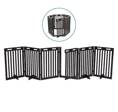 Arf Pets Freestanding Dog Gates, 6-Panel Extension, 360° Foldable Dog Gate 120"Wx31.5"H - Espresso