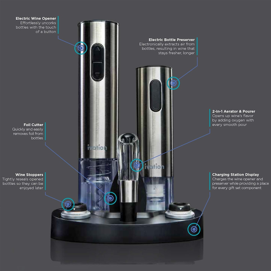 Image 878038_ALTMORE2.jpg, Product 878-038 / Price $79.99, Ivation 7-Piece Wine Gift Set with Electric Bottle Opener, Wine Aerator, Foil Cutter, and More from Ivation on TSC.ca's Kitchen department