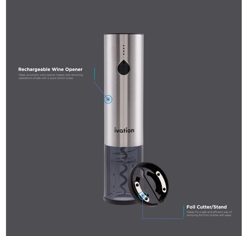 Image 878056_ALTMORE3.jpg, Product 878-056 / Price $69.99, Ivation Rechargeable Automatic Wine Opener, Electric Wine Bottle Opener W/LED Lights & Foil Cutter from Ivation on TSC.ca's Kitchen department
