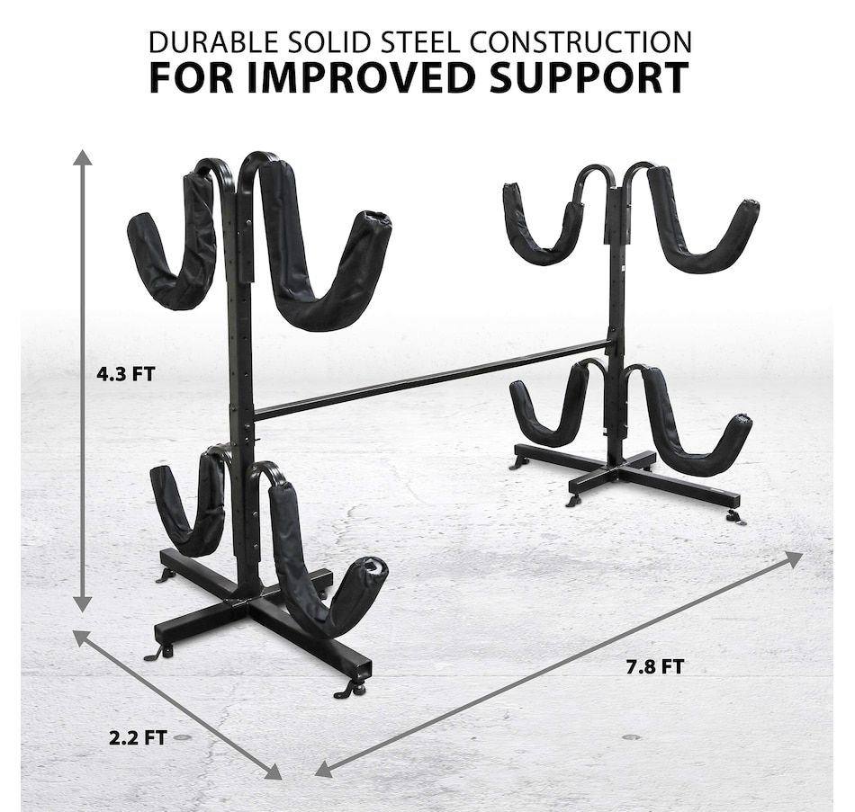 Image 878098_ALTMORE1.jpg, Product 878-098 / Price $489.99 - $599.99, RaxGo Freestanding 4 Kayak Rack, Heavy Duty Kayak Stand for Indoor, Outdoor, Garage, Shed, or Dock from Raxgo on TSC.ca's Health & Fitness department
