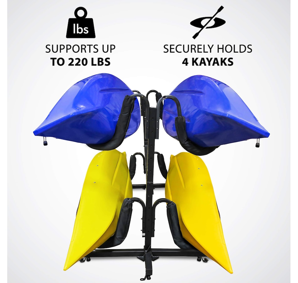Image 878098_ALTMORE2.jpg, Product 878-098 / Price $489.99 - $599.99, RaxGo Freestanding 4 Kayak Rack, Heavy Duty Kayak Stand for Indoor, Outdoor, Garage, Shed, or Dock from Raxgo on TSC.ca's Health & Fitness department