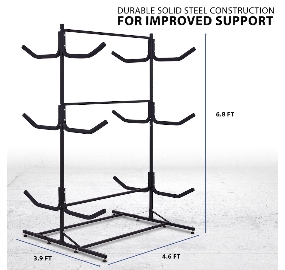Image 878098_ALTMORE6.jpg, Product 878-098 / Price $489.99 - $599.99, RaxGo Freestanding 4 Kayak Rack, Heavy Duty Kayak Stand for Indoor, Outdoor, Garage, Shed, or Dock from Raxgo on TSC.ca's Health & Fitness department