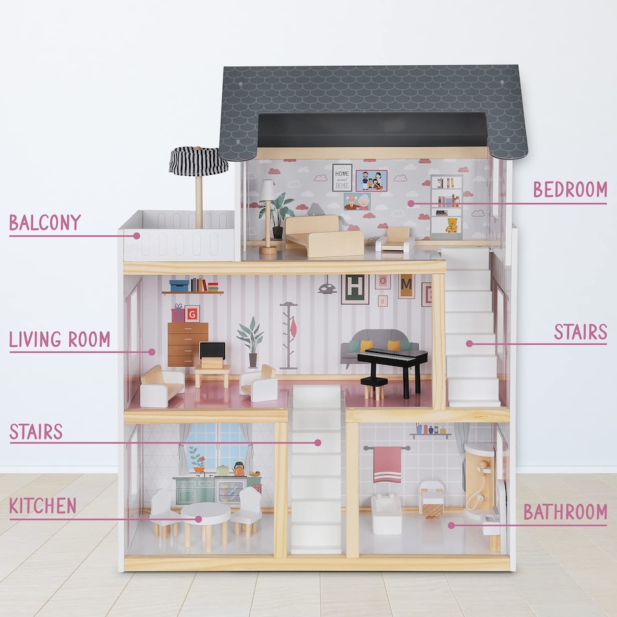 Image 878108_ALTMORE2.jpg, Product 878-108 / Price $199.99, Lil’ Jumbl Large Wooden Dollhouse, 3 Story Doll House with Furniture, Stairs & Accessories from Jumbl on TSC.ca's Toys & Hobbies department