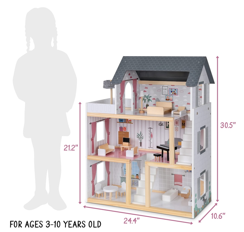 Image 878108_ALTMORE4.jpg, Product 878-108 / Price $199.99, Lil’ Jumbl Large Wooden Dollhouse, 3 Story Doll House with Furniture, Stairs & Accessories from Jumbl on TSC.ca's Toys & Hobbies department