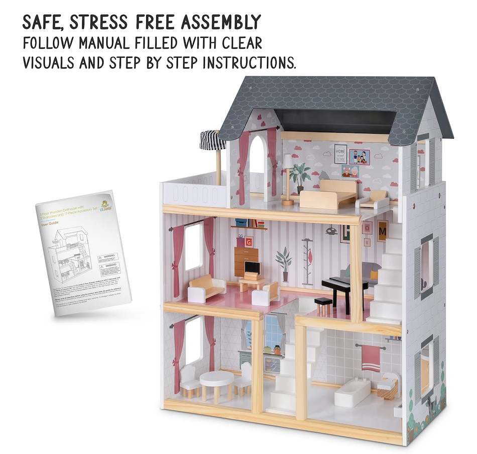 Image 878108_ALTMORE5.jpg, Product 878-108 / Price $199.99, Lil’ Jumbl Large Wooden Dollhouse, 3 Story Doll House with Furniture, Stairs & Accessories from Jumbl on TSC.ca's Toys & Hobbies department