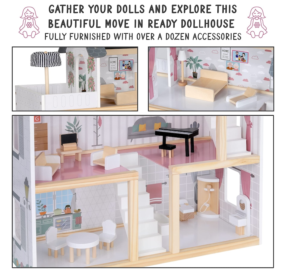 Image 878108_ALTMORE6.jpg, Product 878-108 / Price $199.99, Lil’ Jumbl Large Wooden Dollhouse, 3 Story Doll House with Furniture, Stairs & Accessories from Jumbl on TSC.ca's Toys & Hobbies department