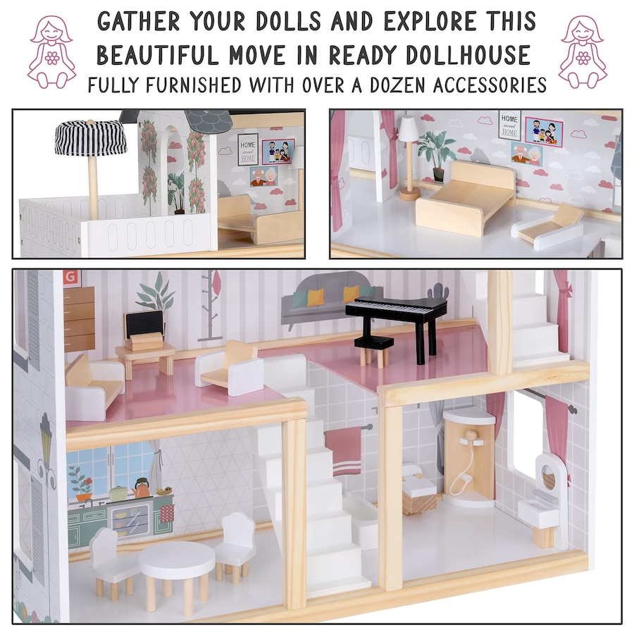 Image 878108_ALTMORE6.jpg, Product 878-108 / Price $199.99, Lil’ Jumbl Large Wooden Dollhouse, 3 Story Doll House with Furniture, Stairs & Accessories from Jumbl on TSC.ca's Toys & Hobbies department
