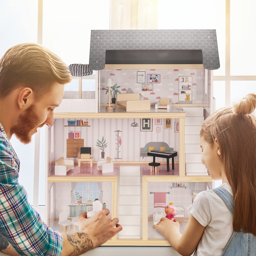 Image 878108_ALTMORE7.jpg, Product 878-108 / Price $199.99, Lil’ Jumbl Large Wooden Dollhouse, 3 Story Doll House with Furniture, Stairs & Accessories from Jumbl on TSC.ca's Toys & Hobbies department