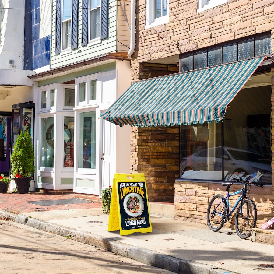 Image 878109_ALTMORE18.jpg, Product 878-109 / Price $139.99 - $174.99, Jumbl A Frame Sandwich Board – 15.7 x 26” Display Sidewalk Sign with PVC Sign Protector (White) from Jumbl on TSC.ca's Electronics department
