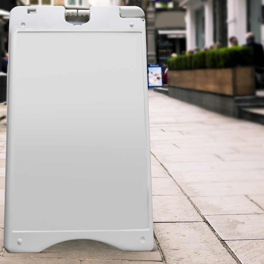 Image 878109_ALTMORE5.jpg, Product 878-109 / Price $139.99 - $174.99, Jumbl A Frame Sandwich Board – 15.7 x 26” Display Sidewalk Sign with PVC Sign Protector (White) from Jumbl on TSC.ca's Electronics department