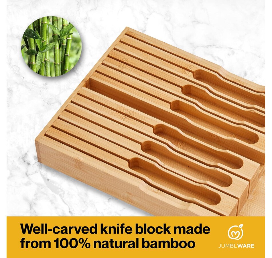 Image 878110_ALTMORE4.jpg, Product 878-110 / Price $45.99, JumblWare Bamboo In-Drawer Knife Block Wooden Organizer & Cutlery Holder Insert for Inside Drawer, Cabinet or Counter Universal Dock Fits 16 Steak Knives & Sharpener Great Kitchen Gadget Gift from JumblWare on TSC.ca's Home & Garden department