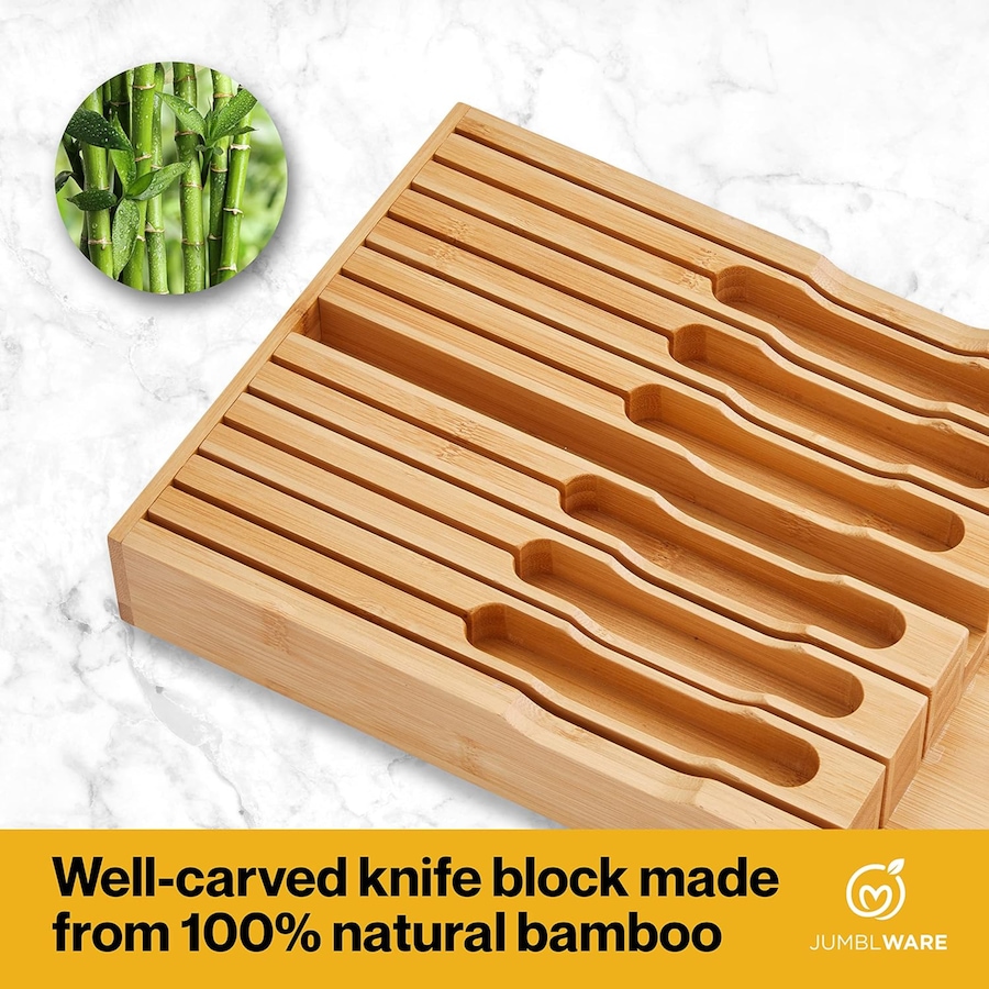 Image 878110_ALTMORE4.jpg, Product 878-110 / Price $45.99, JumblWare Bamboo In-Drawer Knife Block Wooden Organizer & Cutlery Holder Insert for Inside Drawer, Cabinet or Counter Universal Dock Fits 16 Steak Knives & Sharpener Great Kitchen Gadget Gift from JumblWare on TSC.ca's Home & Garden department