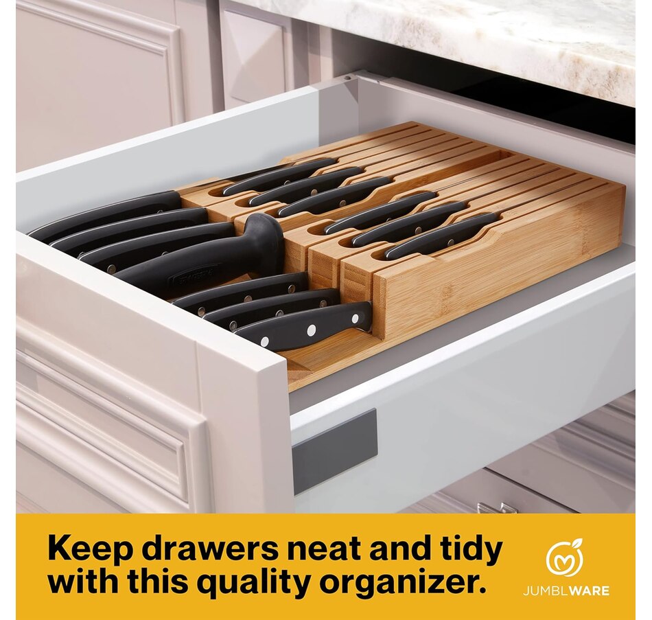 Image 878110_ALTMORE5.jpg, Product 878-110 / Price $45.99, JumblWare Bamboo In-Drawer Knife Block Wooden Organizer & Cutlery Holder Insert for Inside Drawer, Cabinet or Counter Universal Dock Fits 16 Steak Knives & Sharpener Great Kitchen Gadget Gift from JumblWare on TSC.ca's Home & Garden department