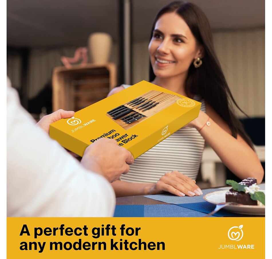 Image 878110_ALTMORE6.jpg, Product 878-110 / Price $45.99, JumblWare Bamboo In-Drawer Knife Block Wooden Organizer & Cutlery Holder Insert for Inside Drawer, Cabinet or Counter Universal Dock Fits 16 Steak Knives & Sharpener Great Kitchen Gadget Gift from JumblWare on TSC.ca's Home & Garden department