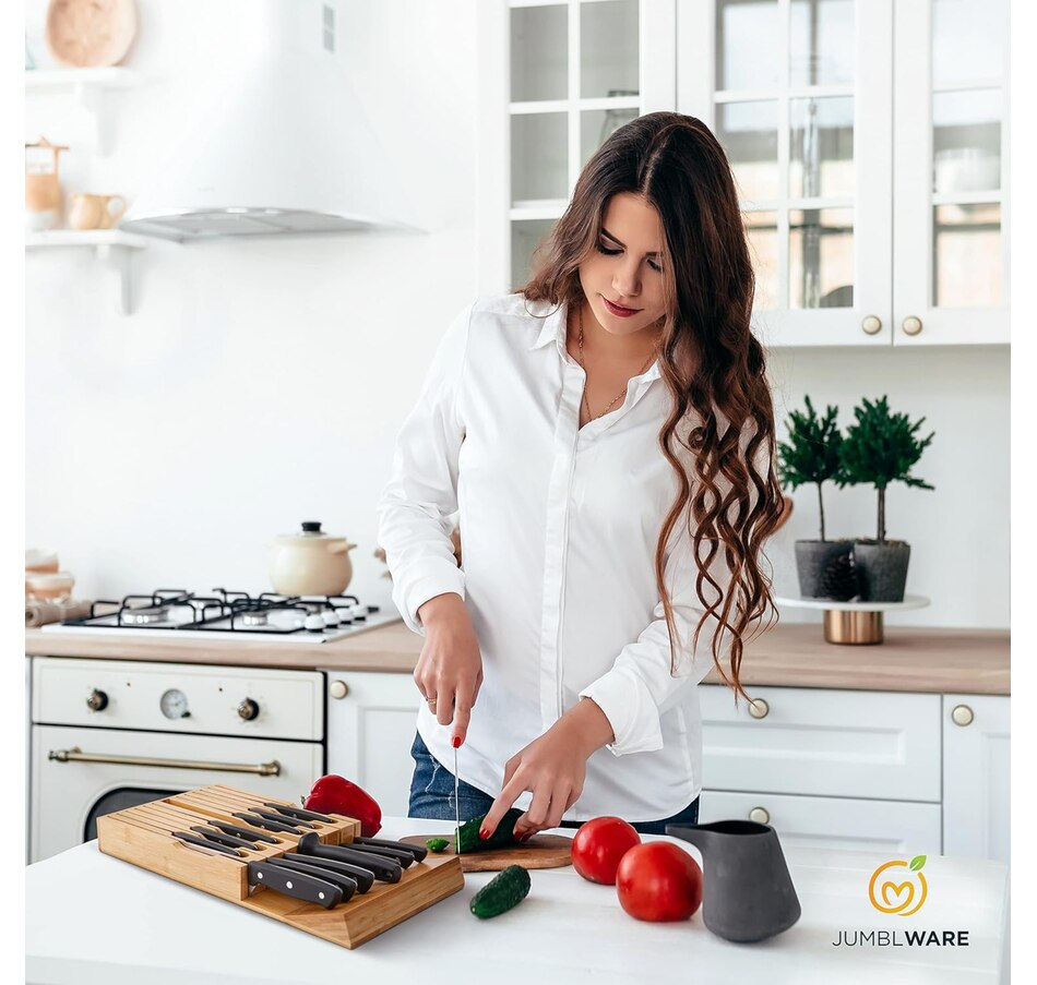 Image 878110_ALTMORE7.jpg, Product 878-110 / Price $45.99, JumblWare Bamboo In-Drawer Knife Block Wooden Organizer & Cutlery Holder Insert for Inside Drawer, Cabinet or Counter Universal Dock Fits 16 Steak Knives & Sharpener Great Kitchen Gadget Gift from JumblWare on TSC.ca's Home & Garden department