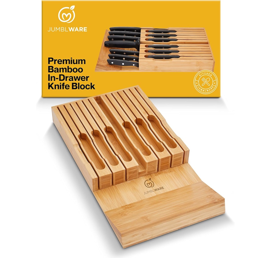 Image 878110_ST01.jpg, Product 878-110 / Price $45.99, JumblWare Bamboo In-Drawer Knife Block Wooden Organizer & Cutlery Holder Insert for Inside Drawer, Cabinet or Counter Universal Dock Fits 16 Steak Knives & Sharpener Great Kitchen Gadget Gift from JumblWare on TSC.ca's Home & Garden department
