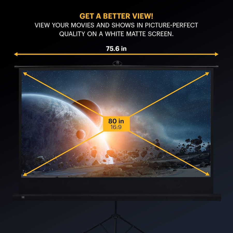 Image 878119_ALTMORE7.jpg, Product 878-119 / Price $216.49, Kodak 100" Projector Screen with Stand, Portable 16:9 Projector Screen with Tripod Stand & Bag from Kodak on TSC.ca's Electronics department