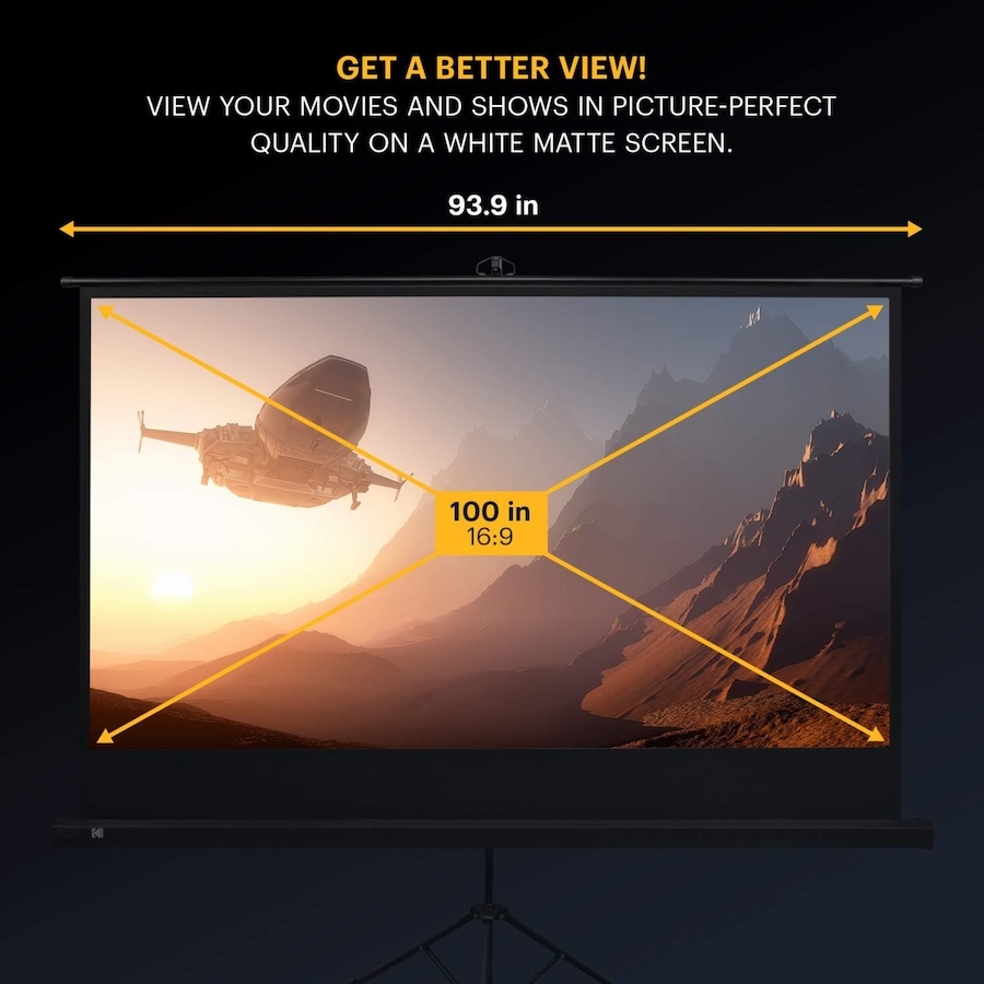Image 878119_ALTMORE9.jpg, Product 878-119 / Price $216.49, Kodak 100" Projector Screen with Stand, Portable 16:9 Projector Screen with Tripod Stand & Bag from Kodak on TSC.ca's Electronics department