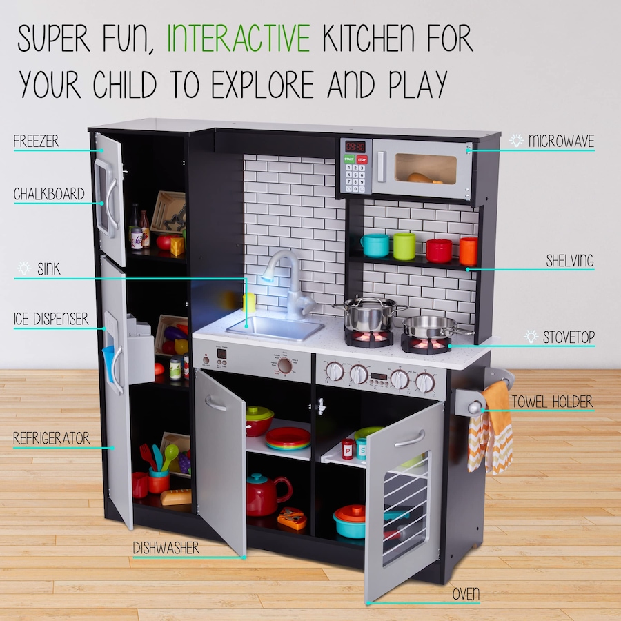 Image 878126_ALTMORE2.jpg, Product 878-126 / Price $350.00, Lil' Jumbl Premium Kids Kitchen Set, Wooden Pretend Play Kitchen W/Sounds & Accessories - Charcoal from Jumbl on TSC.ca's Toys & Hobbies department
