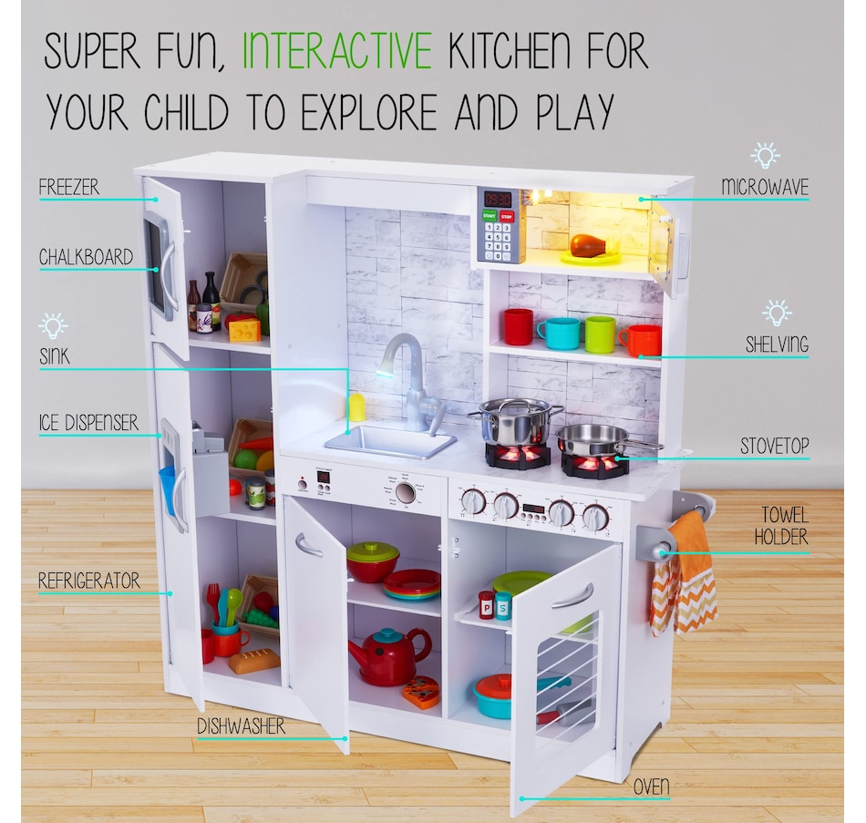 Image 878127_ALTMORE2.jpg, Product 878-127 / Price $259.99, Lil' Jumbl Premium Kids Kitchen Set, Wooden Pretend Play Kitchen with Sounds & Accessories - White from Jumbl on TSC.ca's Toys & Hobbies department
