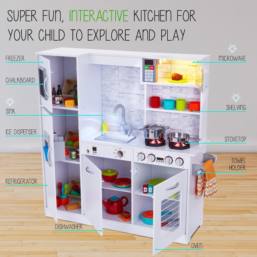 Image 878127_ALTMORE2.jpg, Product 878-127 / Price $259.99, Lil' Jumbl Premium Kids Kitchen Set, Wooden Pretend Play Kitchen with Sounds & Accessories - White from Jumbl on TSC.ca's Toys & Hobbies department