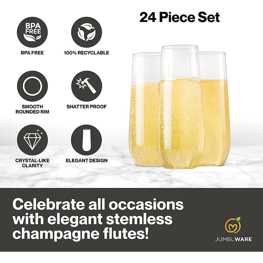 Image 878129_ALTMORE1.jpg, Product 878-129 / Price $62.99, JumblWare 24 Stemless Disposable Plastic Champagne Flutes (9-oz.), Clear from JumblWare on TSC.ca's Kitchen department