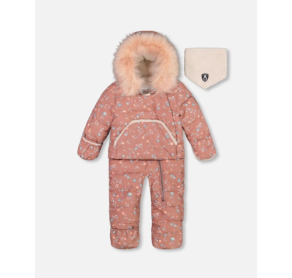 One Piece Baby Hooded Snowsuit Printed Vintage Flowers Designed For Car Seat