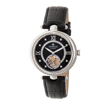 Empress Stella Automatic Semi-Skeleton MOP Leather-Band Watch
