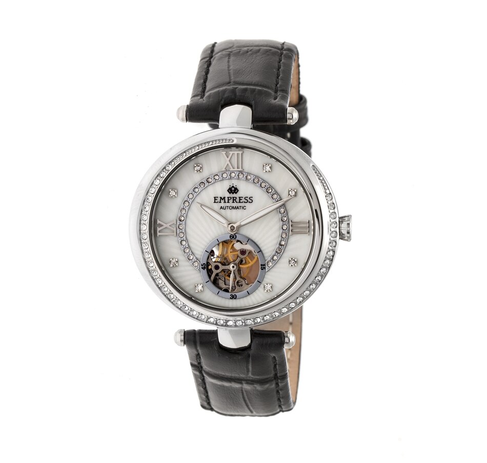 Image 881199_ST02.jpg, Product 881-199 / Price $164.44, Empress Stella Automatic Semi-Skeleton MOP Leather-Band Watch from Empress on TSC.ca's Jewellery department