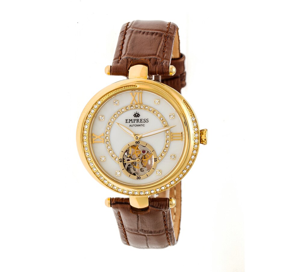 Image 881199_ST04.jpg, Product 881-199 / Price $164.44, Empress Stella Automatic Semi-Skeleton MOP Leather-Band Watch from Empress on TSC.ca's Jewellery department